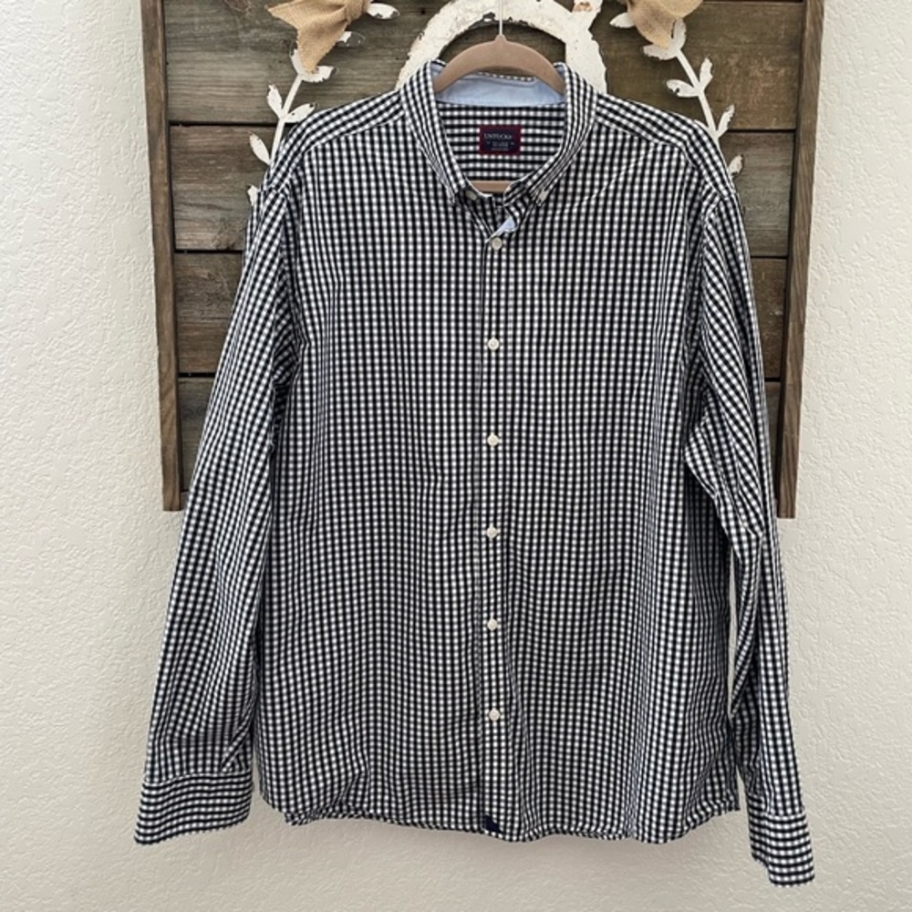 Untuckit men’s cotton Central Otago gingham check navy button down shirt XXL